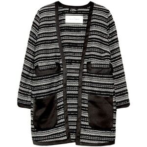 Malene Birger Erista Tweed channel pocket black white loose fit Jacket blazer L